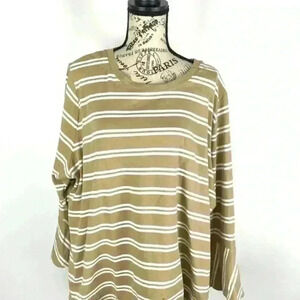 Isaac mizrahi scoop neck striped top sand